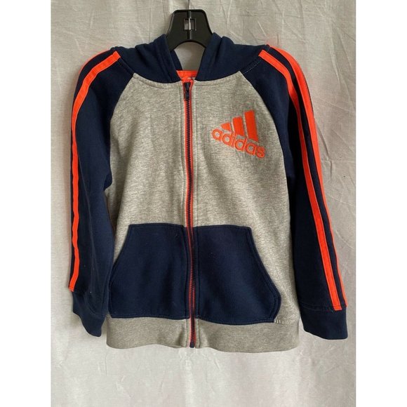 Adidas Kids Jacket Hoodie Activewear Gray Blue Full Zip Long Sleeves Size 5 - Picture 1 of 8